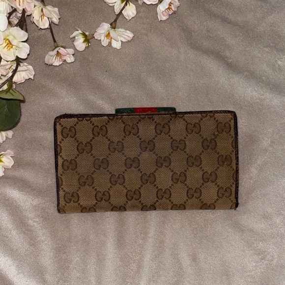 gucci brown monogram fold wallet with sherry line - Picture 2 of 14